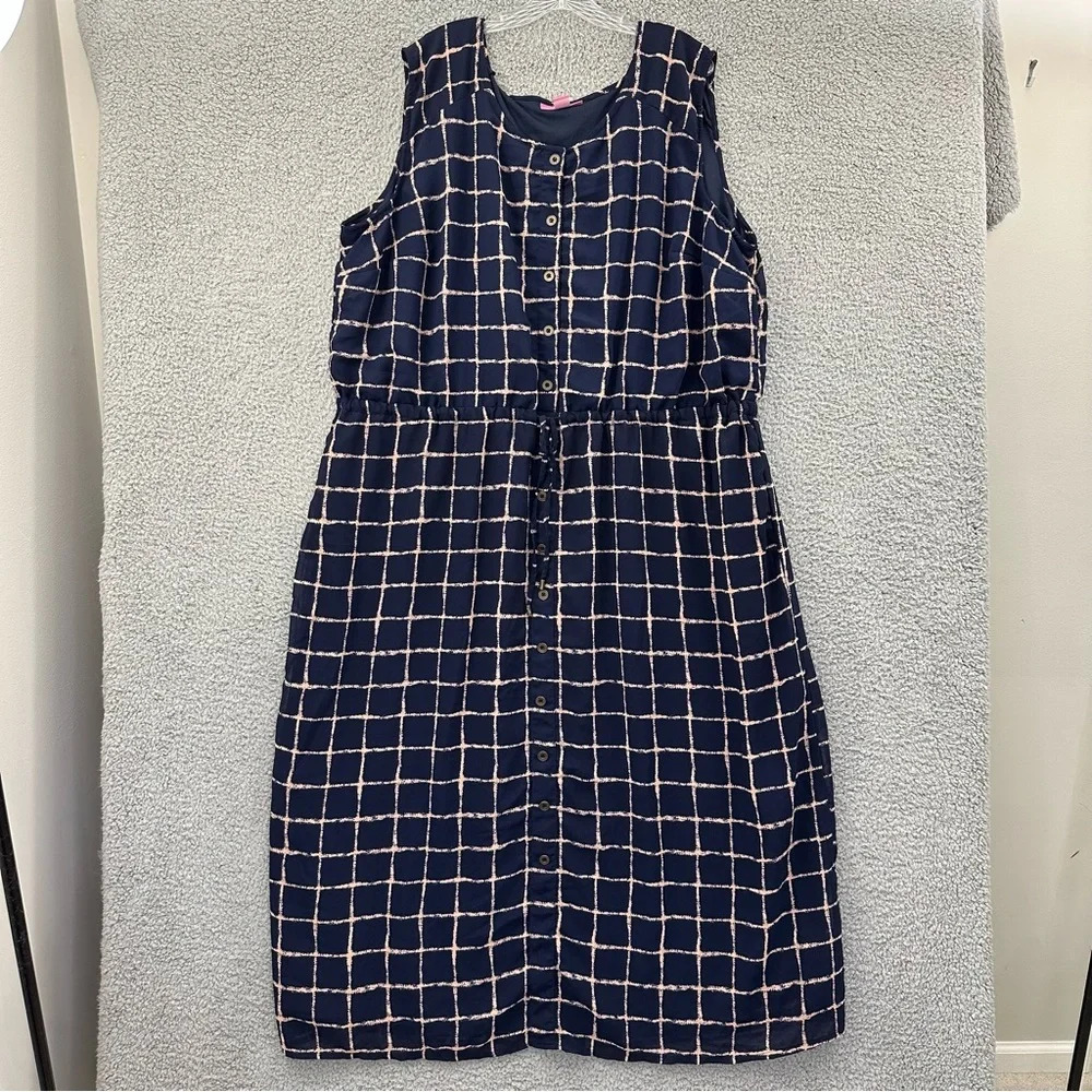 Woman Within Sleeveless Maxi Dress Navy Blue Tan Plaid Lined Women's‎ 30W 3XL